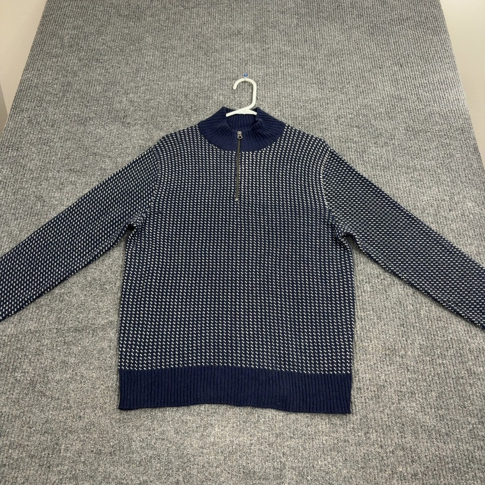 J Crew Sweater Mens M Blue‎ Merino Wool Birdseye Quarter Zip Mock Neck Classic